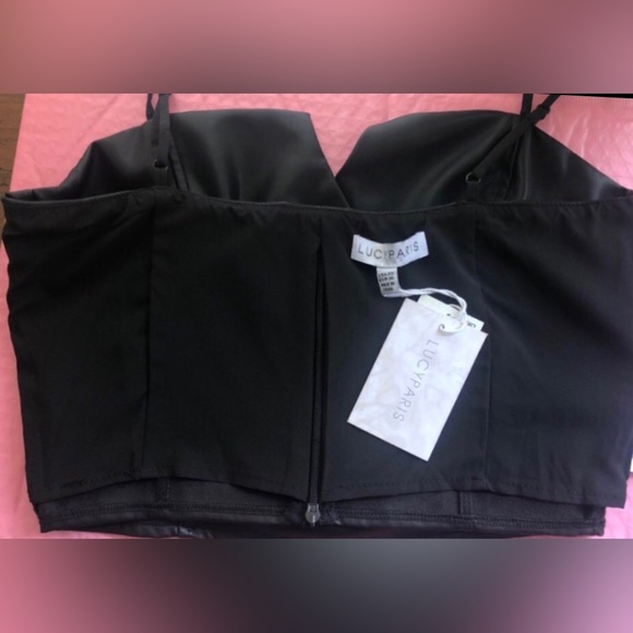 LUCY PARIS black faux leather bustier crop tank top w/spaghetti strap NEW RE$69 - Picture 9 of 14